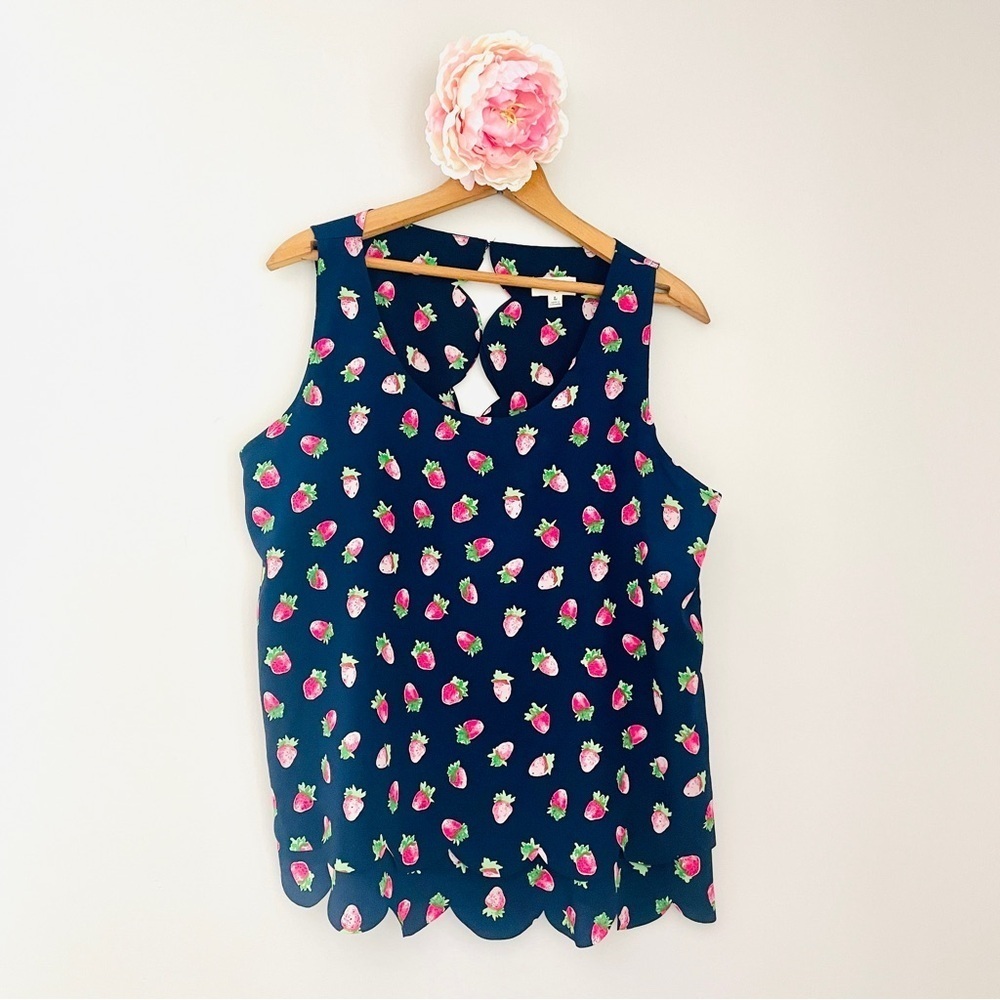 Maison Jules Strawberry Fruit Print Sleeveless Top Navy Pink